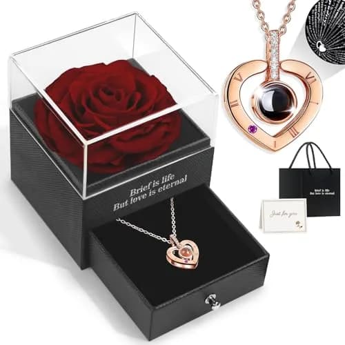 HEGUD Preserved Real Rose with Necklace | Eternal Flowers for Mom & Women thumbnail 1