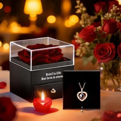 HEGUD Preserved Real Rose with Necklace | Eternal Flowers for Mom & Women thumbnail 4