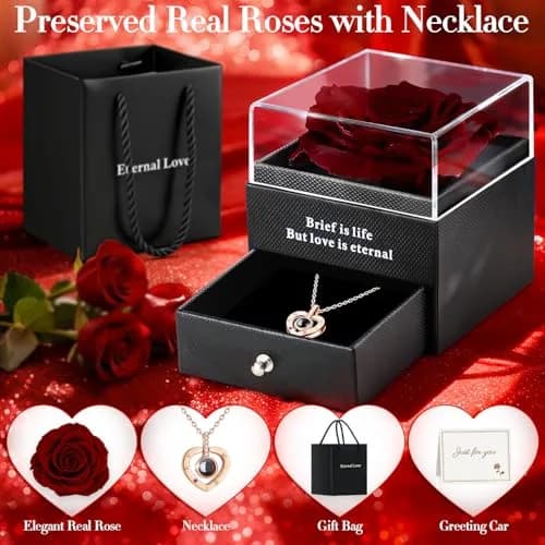 HEGUD Preserved Real Rose with Necklace | Eternal Flowers for Mom & Women thumbnail 2