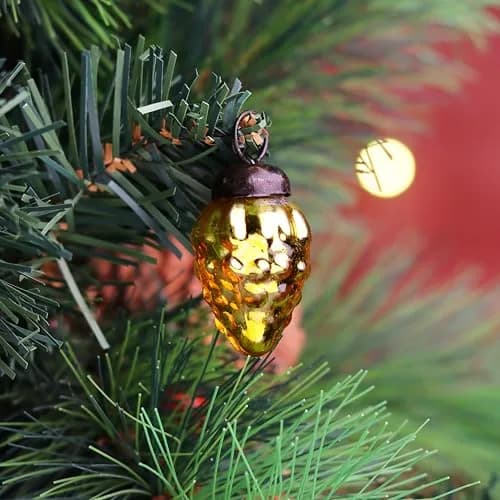 Indian Shelf Gold Hanging Ornaments - 25 Premium Glass Christmas Ornaments - Vintage, Reusable, Non-Fading Gold Christmas Decorations | 1.5 inch (3.81 cm) Ornaments thumbnail 5