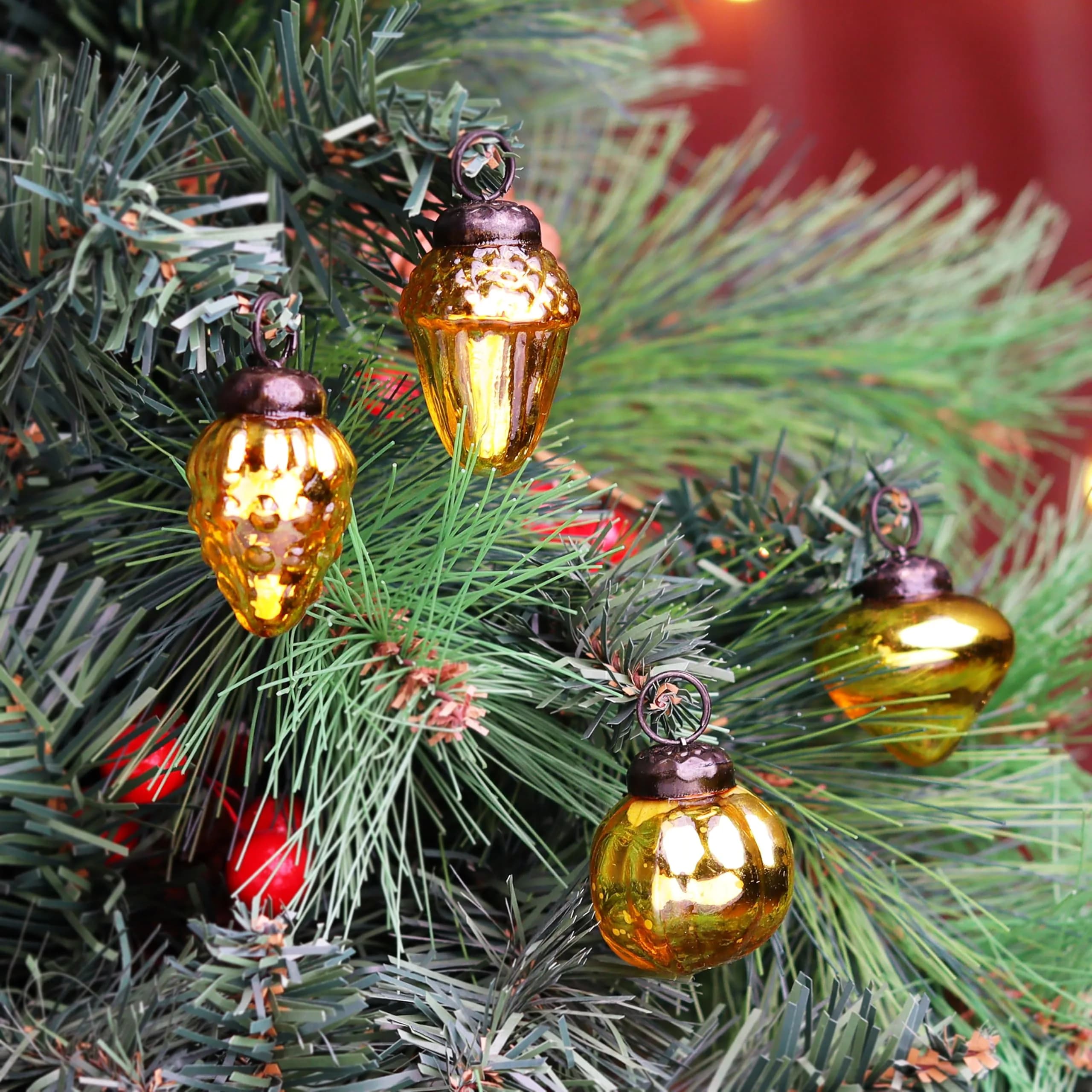 Indian Shelf Gold Hanging Ornaments - 25 Premium Glass Christmas Ornaments - Vintage, Reusable, Non-Fading Gold Christmas Decorations | 1.5 inch (3.81 cm) Ornaments - view 6