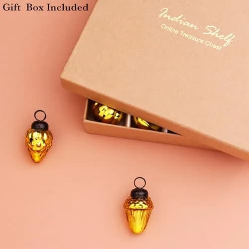 Indian Shelf Gold Hanging Ornaments - 25 Premium Glass Christmas Ornaments - Vintage, Reusable, Non-Fading Gold Christmas Decorations | 1.5 inch (3.81 cm) Ornaments thumbnail 8