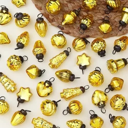 Indian Shelf Gold Hanging Ornaments - 25 Premium Glass Christmas Ornaments - Vintage, Reusable, Non-Fading Gold Christmas Decorations | 1.5 inch (3.81 cm) Ornaments thumbnail 9