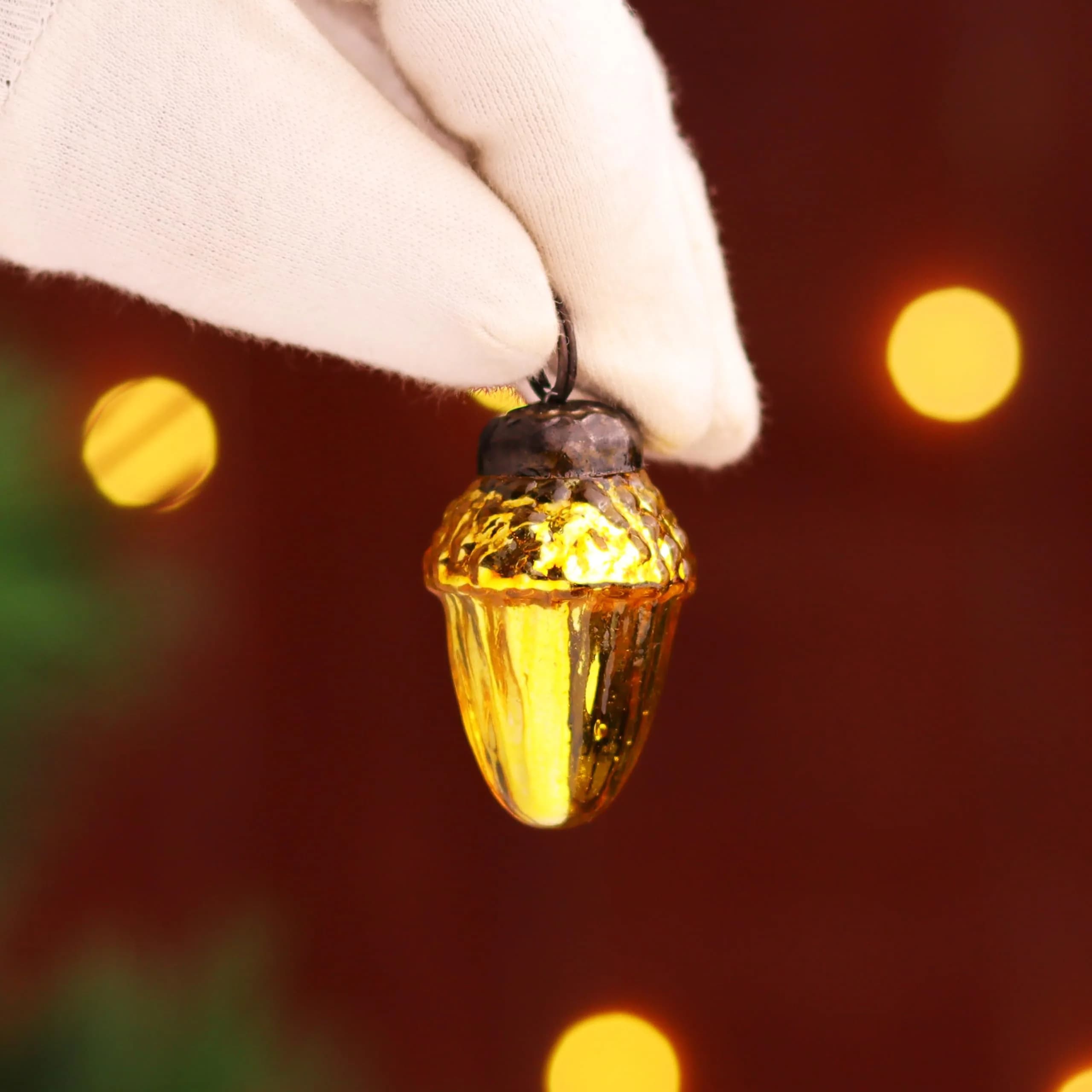 Indian Shelf Gold Hanging Ornaments - 25 Premium Glass Christmas Ornaments - Vintage, Reusable, Non-Fading Gold Christmas Decorations | 1.5 inch (3.81 cm) Ornaments - view 3