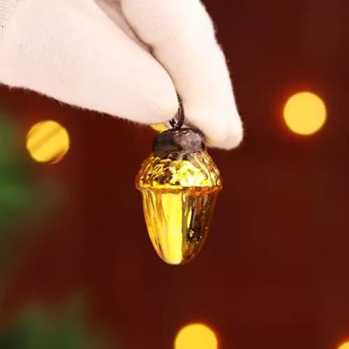 Indian Shelf Gold Hanging Ornaments - 25 Premium Glass Christmas Ornaments - Vintage, Reusable, Non-Fading Gold Christmas Decorations | 1.5 inch (3.81 cm) Ornaments thumbnail 3