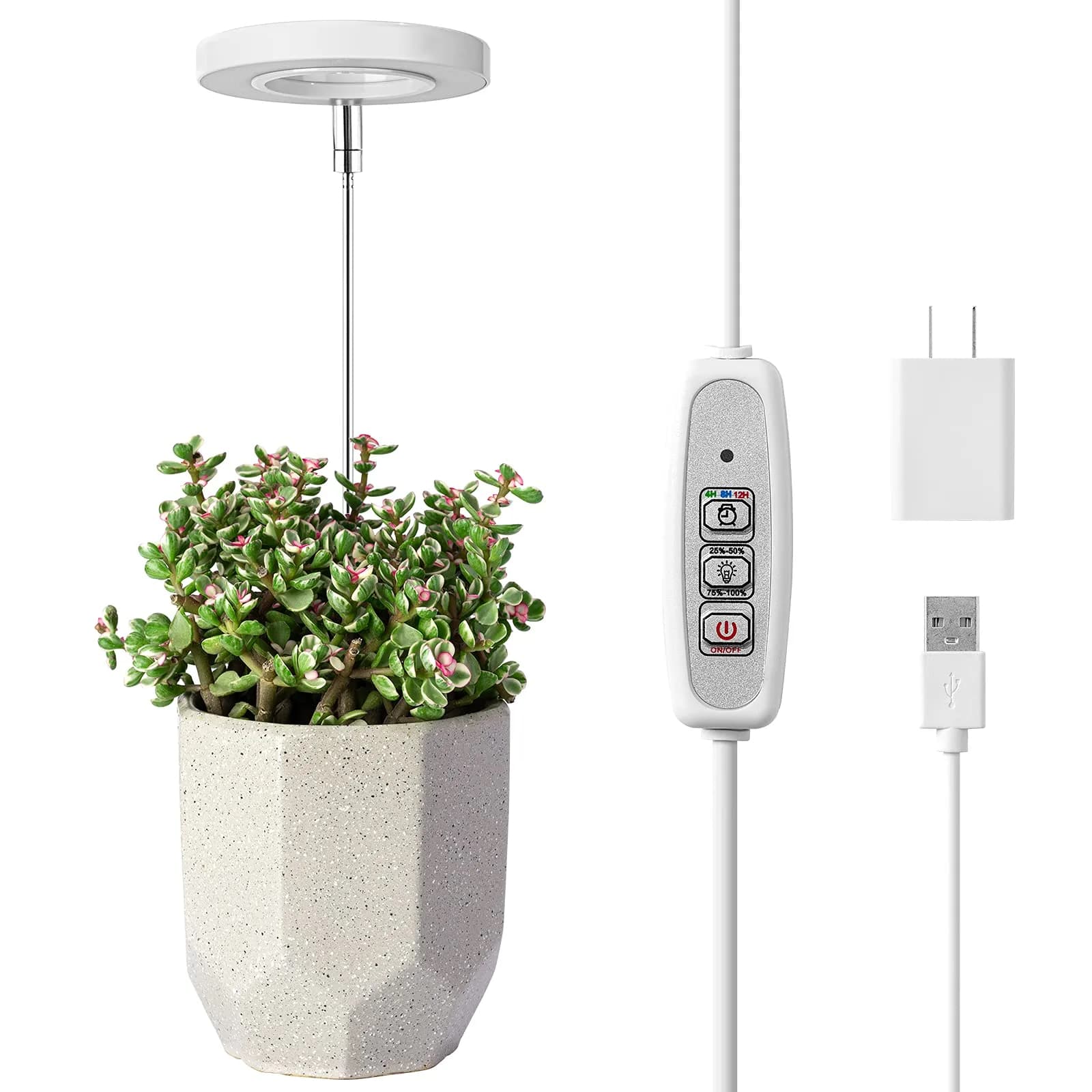 LORDEM Grow Light for Indoor Plants, Full Spectrum LED 2 Packs | Auto Timer & Dimmable Brightness (70-120 chars) — White-3.54in