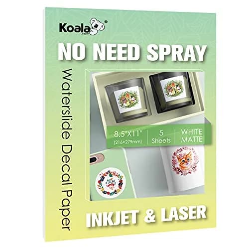 Koala Matte Waterslide Decal Paper for Inkjet & Laser Printers | No Spray Coating, White 8.5x11 Inch Water Slide Paper for DIY Crafts thumbnail 1