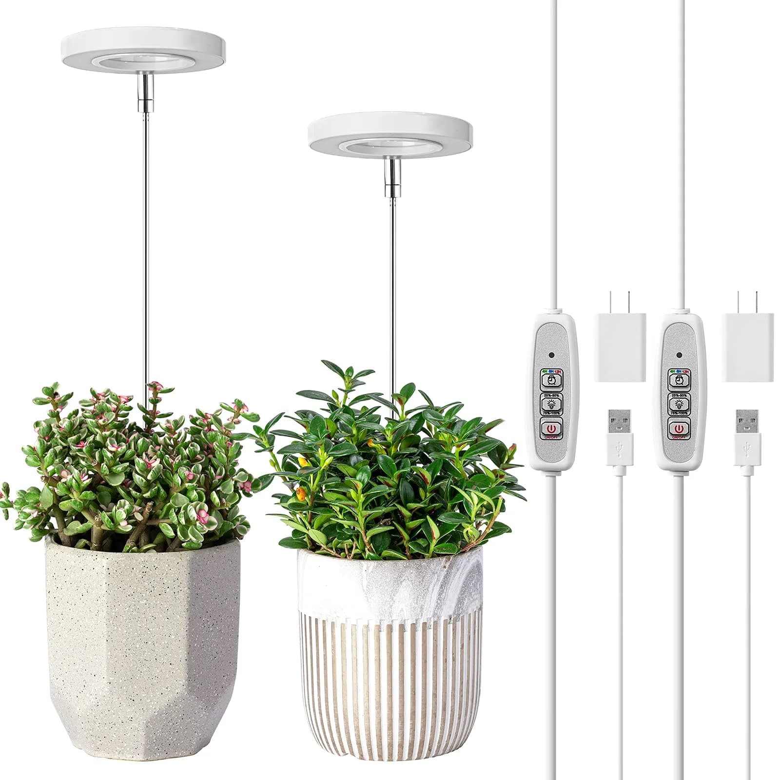 LORDEM Grow Light for Indoor Plants, Full Spectrum LED 2 Packs | Auto Timer & Dimmable Brightness (70-120 chars) — White-3.54in