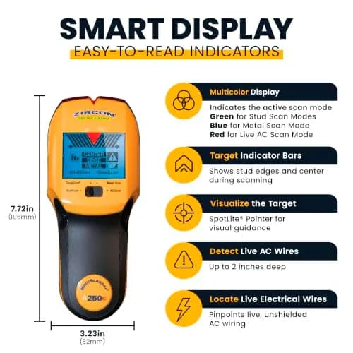 Zircon MultiScanner A250c Stud Finder for Wood & Metal | Wall & Ceiling Scanner with Enhanced Display thumbnail 3
