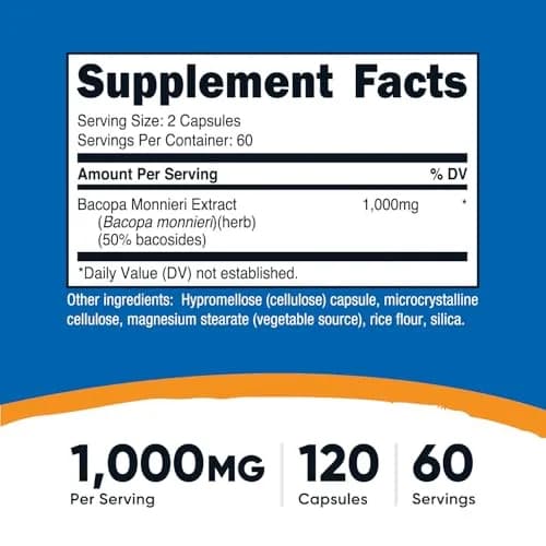 Nutricost Bacopa Monnieri 1,000mg 120 Capsules (120 Count) thumbnail 2