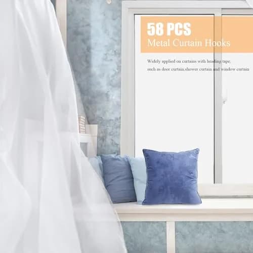 Sopito Curtain Hooks for Drapes | Durable Silver Curtain Fastener, 58 pcs thumbnail 5