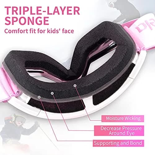 Freela Kids Ski Goggles | Pink Lens 60% VLT Spherical Anti-Fog UV Protection for Toddler Youth thumbnail 4
