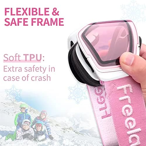 Freela Kids Ski Goggles | Pink Lens 60% VLT Spherical Anti-Fog UV Protection for Toddler Youth thumbnail 5