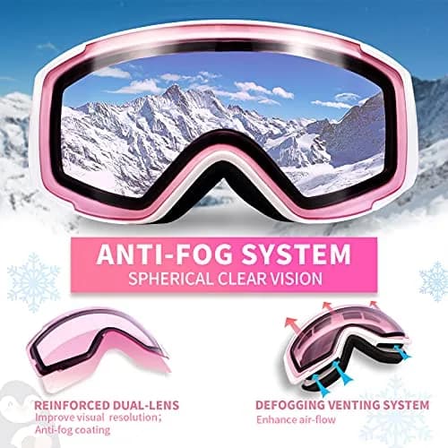 Freela Kids Ski Goggles | Pink Lens 60% VLT Spherical Anti-Fog UV Protection for Toddler Youth thumbnail 2