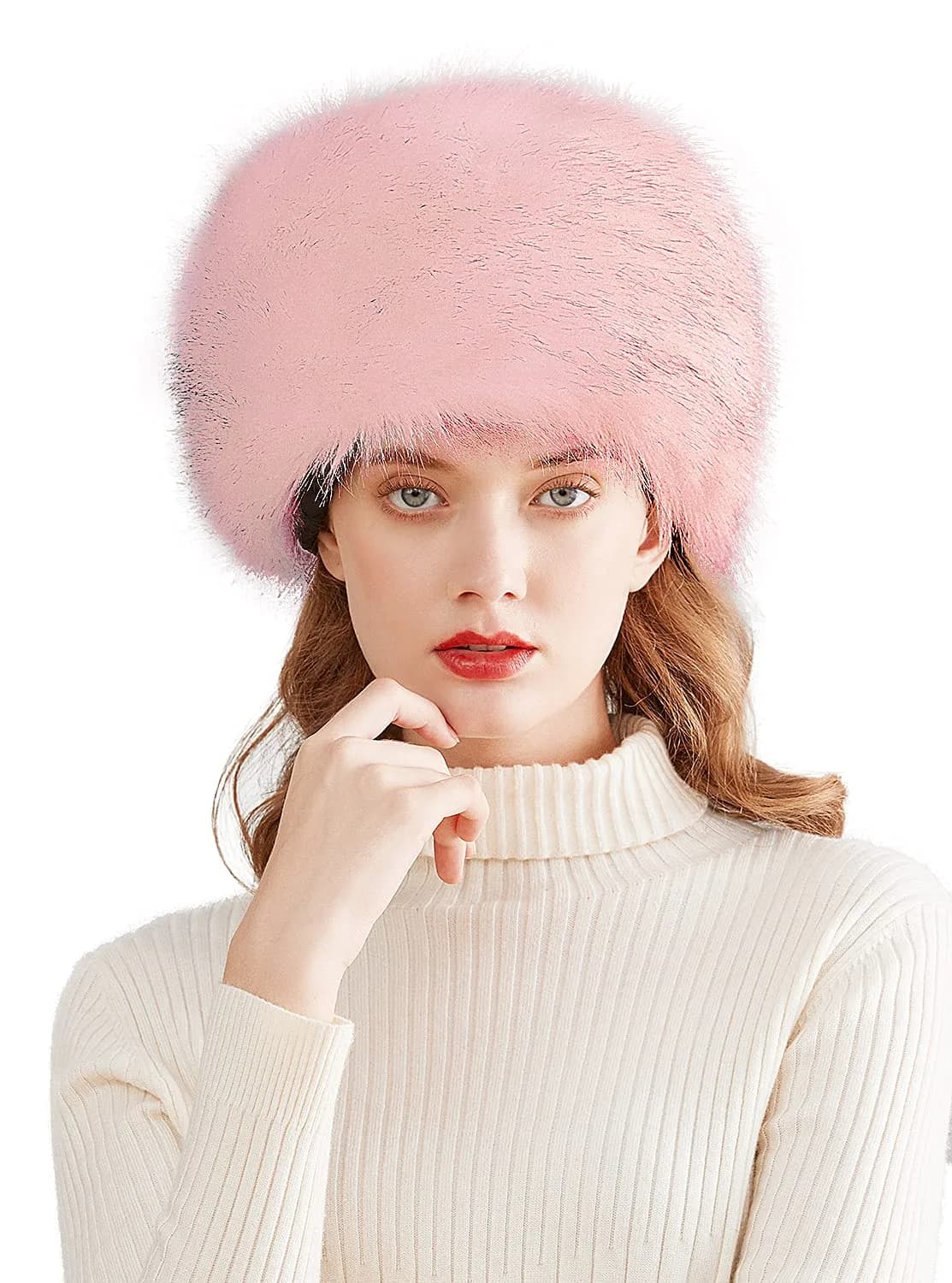 Lovful Winter Women Faux Fur Russian Cossack Style Hat Pink | Warm & Fashionable