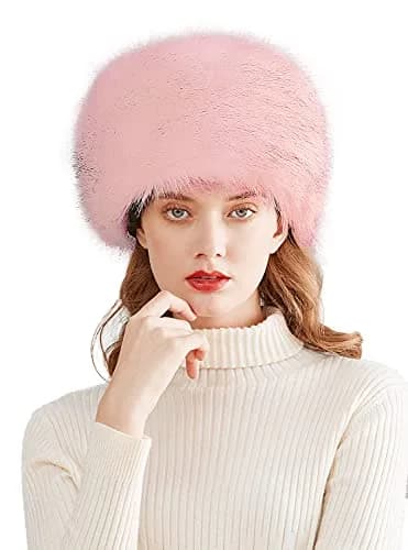 Lovful Winter Women Faux Fur Russian Cossack Style Hat Pink | Warm & Fashionable thumbnail 1