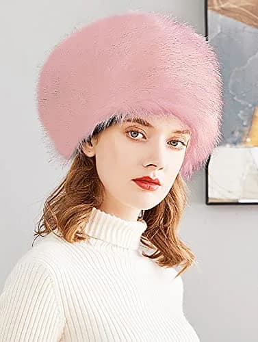 Lovful Winter Women Faux Fur Russian Cossack Style Hat Pink | Warm & Fashionable thumbnail 5