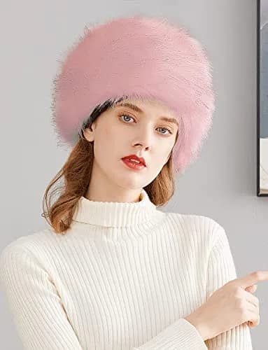 Lovful Winter Women Faux Fur Russian Cossack Style Hat Pink | Warm & Fashionable thumbnail 3