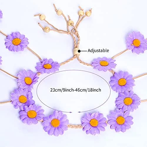 Sucrain Flower Hippie Headband Floral Crown 2pcs | Bohemian Sunflower Hair Accessories for Women (Beige+Purple) thumbnail 5
