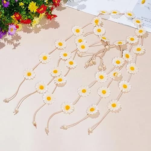 Sucrain Flower Hippie Headband Floral Crown 2pcs | Bohemian Sunflower Hair Accessories for Women (Beige+Purple) thumbnail 7