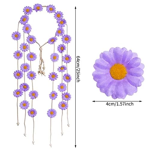 Sucrain Flower Hippie Headband Floral Crown 2pcs | Bohemian Sunflower Hair Accessories for Women (Beige+Purple) thumbnail 2