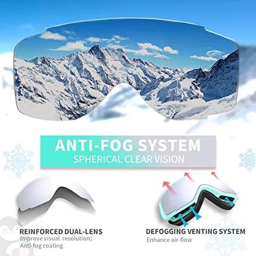 Freela Kids Ski Goggles Snowboard Snow Skiing Goggles with Helmet for Kids, Silver/Teal (1 Pack) thumbnail 4