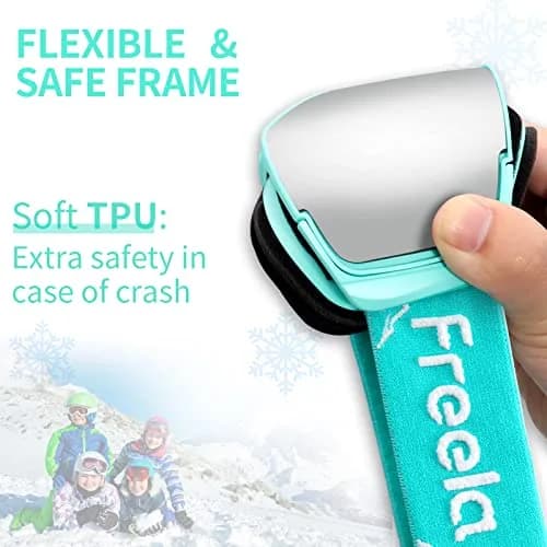 Freela Kids Ski Goggles Snowboard Snow Skiing Goggles with Helmet for Kids, Silver/Teal (1 Pack) thumbnail 5