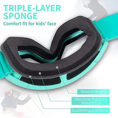 Freela Kids Ski Goggles Snowboard Snow Skiing Goggles with Helmet for Kids, Silver/Teal (1 Pack) thumbnail 6