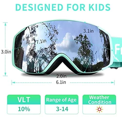 Freela Kids Ski Goggles Snowboard Snow Skiing Goggles with Helmet for Kids, Silver/Teal (1 Pack) thumbnail 3