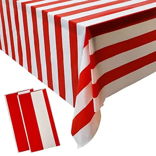 peony man 2 Pieces Red and White Striped Waterproof Tablecloth 137x274 cm | Carnival Festival Decor thumbnail 1