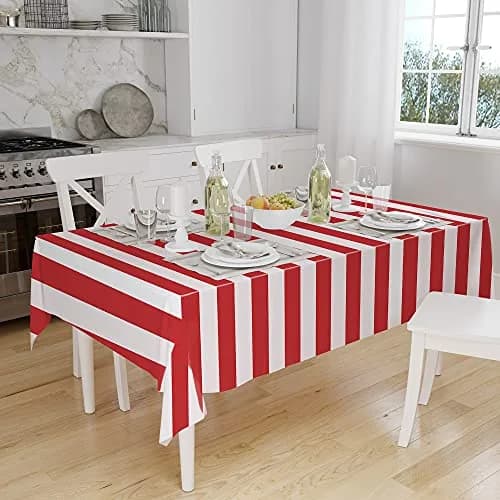 peony man 2 Pieces Red and White Striped Waterproof Tablecloth 137x274 cm | Carnival Festival Decor thumbnail 4