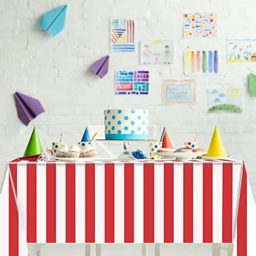 peony man 2 Pieces Red and White Striped Waterproof Tablecloth 137x274 cm | Carnival Festival Decor thumbnail 6