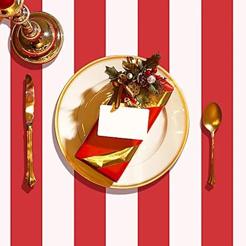 peony man 2 Pieces Red and White Striped Waterproof Tablecloth 137x274 cm | Carnival Festival Decor thumbnail 7