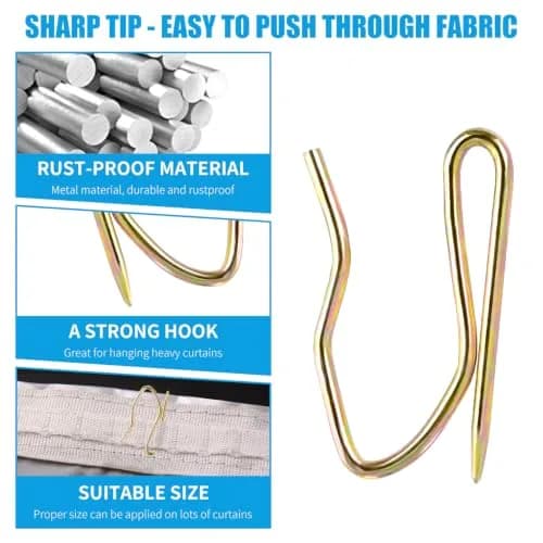 Sopito 58Pcs Metal Curtain Hooks with Sharp Pins, 3.1cm (1.2") Height, Bronze | Tool-Free Installation for Pinch-Pleat Curtains thumbnail 4