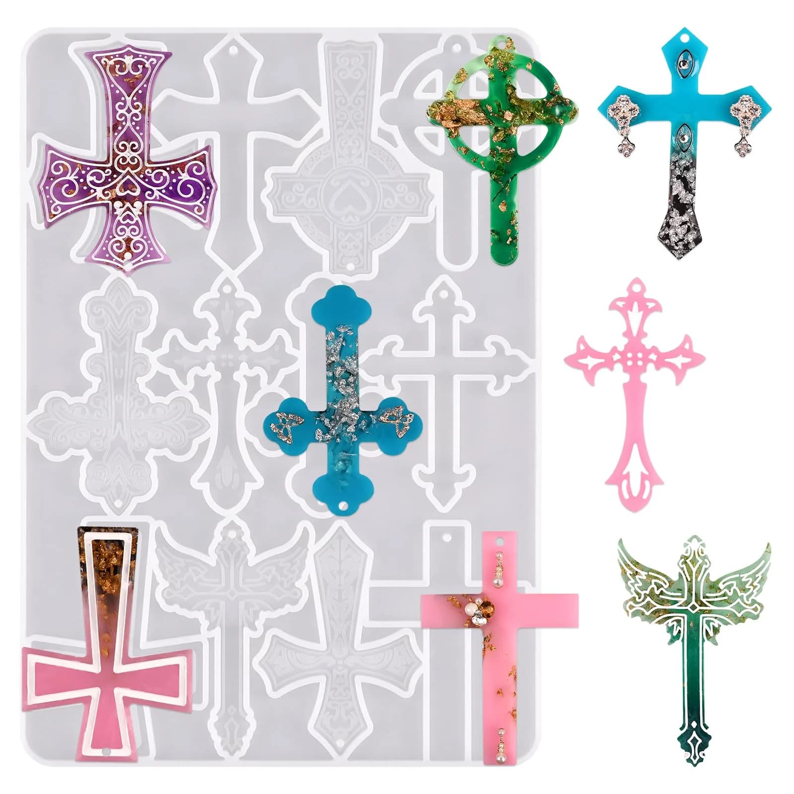 Sakolla 12 Cavity Cross Resin Molds | Flexible Silicone for Jewelry, Keychains, Pendants - main product image