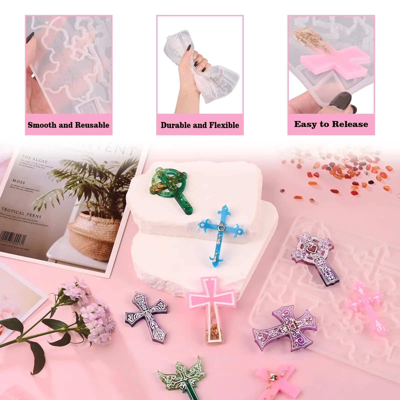 Sakolla 12 Cavity Cross Resin Molds | Flexible Silicone for Jewelry, Keychains, Pendants - view 5