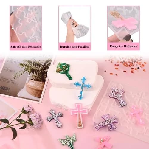 Sakolla 12 Cavity Cross Resin Molds | Flexible Silicone for Jewelry, Keychains, Pendants thumbnail 5