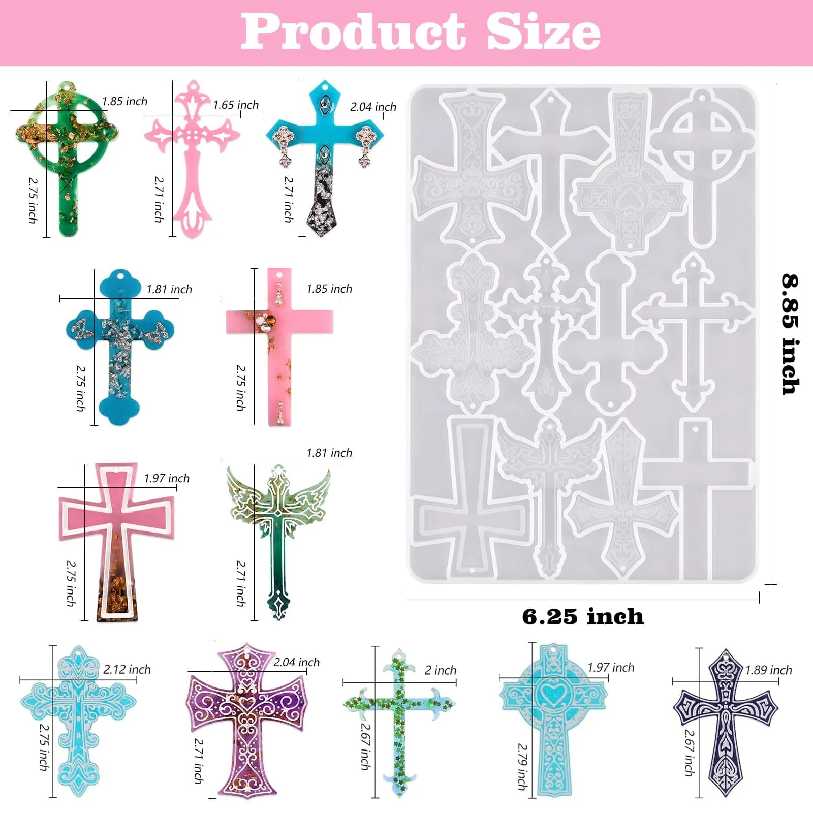 Sakolla 12 Cavity Cross Resin Molds | Flexible Silicone for Jewelry, Keychains, Pendants - view 3