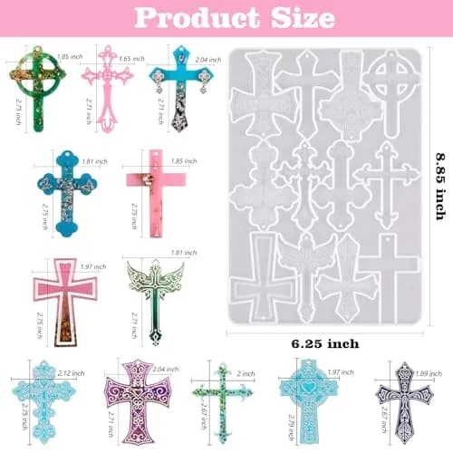 Sakolla 12 Cavity Cross Resin Molds | Flexible Silicone for Jewelry, Keychains, Pendants thumbnail 3