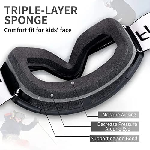 Freela Kids Ski Goggles | Spherical Wide Vision Anti-Fog UV Protection Mirror Clear Lens for Toddler Youth thumbnail 7