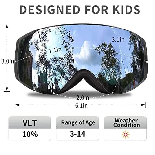Freela Kids Ski Goggles | Spherical Wide Vision Anti-Fog UV Protection Mirror Clear Lens for Toddler Youth thumbnail 2
