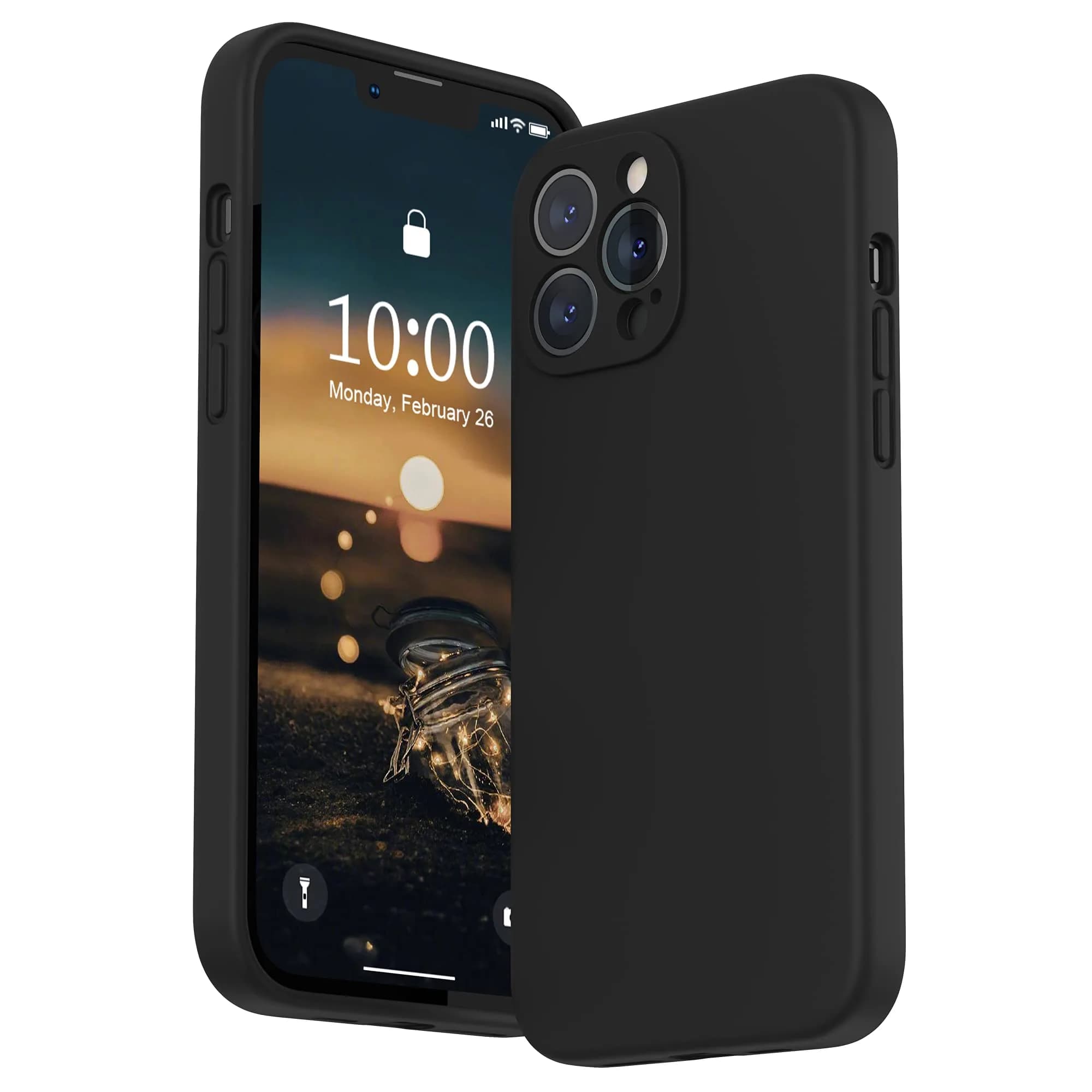 SURPHY Liquid Silicone Case for iPhone 13 Pro Max 6.7 inch with Screen Protector | Plum — Black