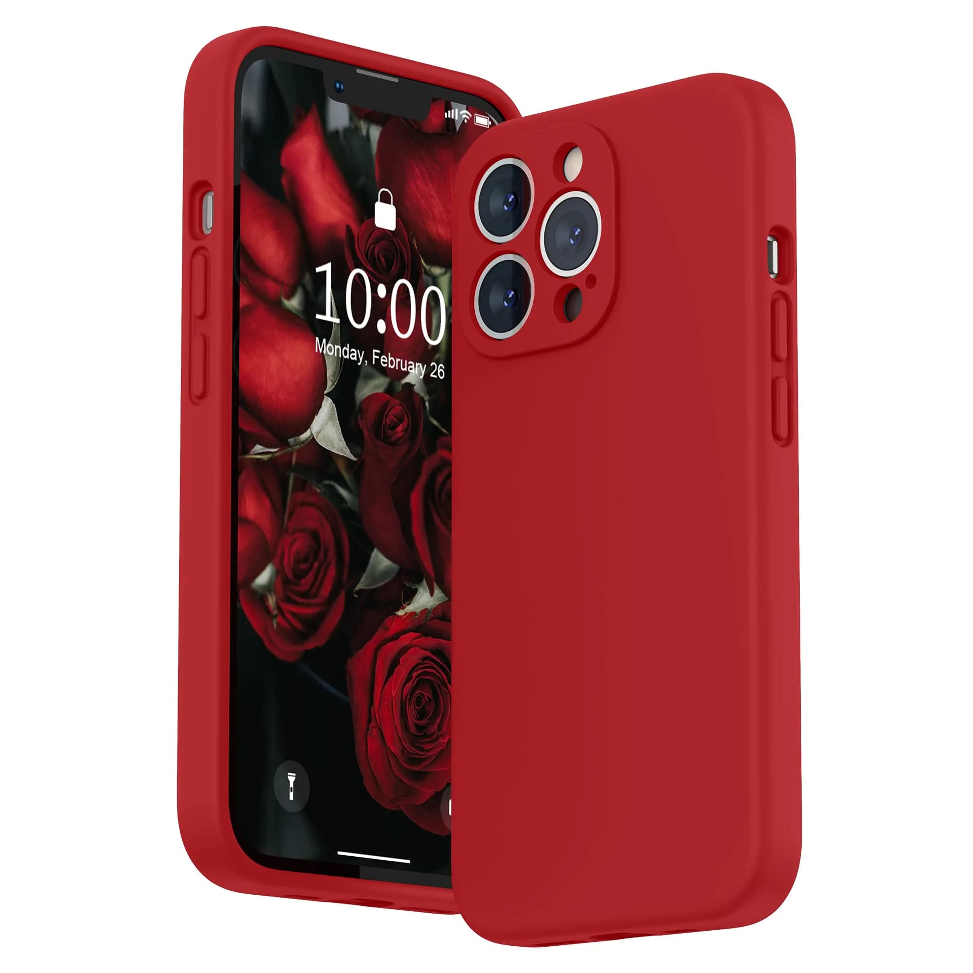 SURPHY Liquid Silicone Case for iPhone 13 Pro (6.1-inch) with Screen Protector | Black — Red