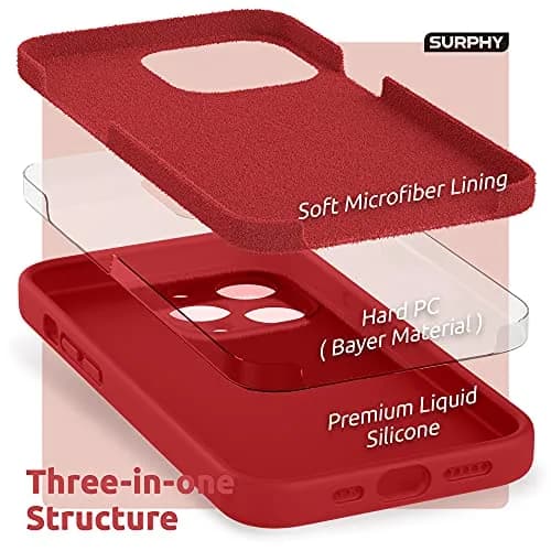 SURPHY Liquid Silicone Case for iPhone 13 Pro with Screen Protector, Red | Camera Protection & Soft Microfiber Lining thumbnail 5