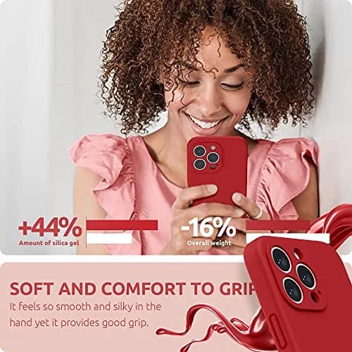 SURPHY Liquid Silicone Case for iPhone 13 Pro with Screen Protector, Red | Camera Protection & Soft Microfiber Lining thumbnail 6