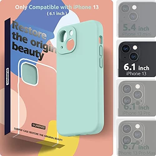 SURPHY Liquid Silicone Case for iPhone 13 (6.1 inch) with Camera Protection & Screen Protector, Mint Green | Full Body Drop Protection thumbnail 2