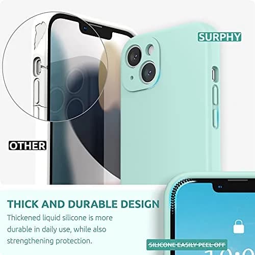 SURPHY Liquid Silicone Case for iPhone 13 (6.1 inch) with Camera Protection & Screen Protector, Mint Green | Full Body Drop Protection thumbnail 3