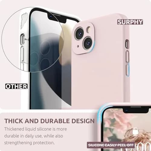 SURPHY Liquid Silicone Case for iPhone 13 (6.1 inch) with Camera Protector & Microfiber Lining | Pink Sand thumbnail 4