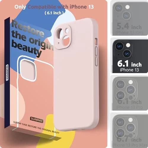 SURPHY Liquid Silicone Case for iPhone 13 (6.1 inch) with Camera Protector & Microfiber Lining | Pink Sand thumbnail 2