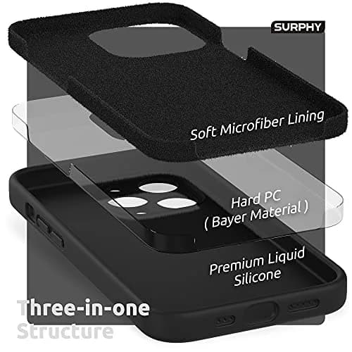 SURPHY Liquid Silicone Case for iPhone 13 Pro (6.1-inch) with Screen Protector | Black thumbnail 5